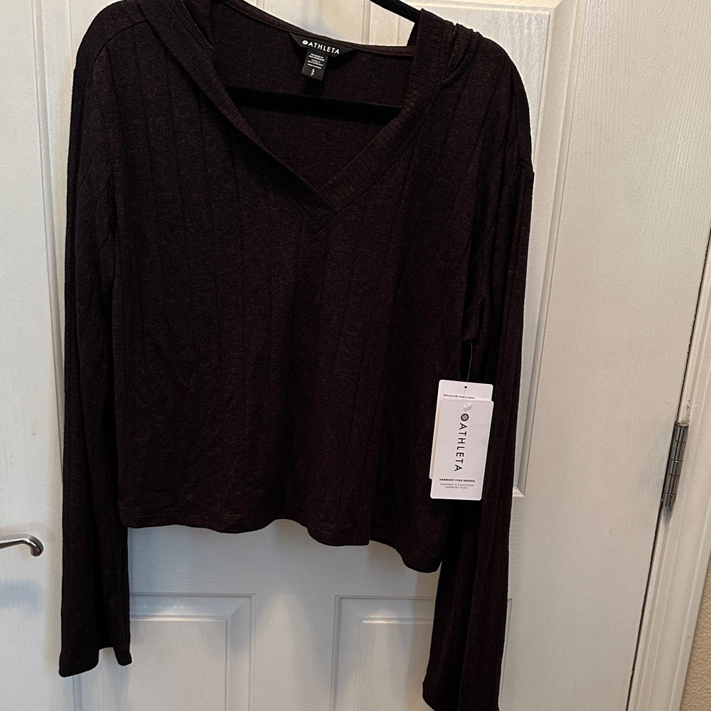 Athleta Brown & Black Very Soft Harmony Pose V-Nevk Hoodie Size Small NWT